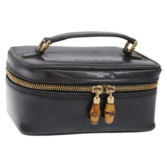 GUCCI Bamboo Vanity Hand Bag Patent leather Navy Gold 032 1705 0151 Auth 139591 - Picture 1 of 16